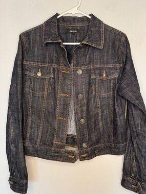 Daisy Fuentes Dark Blue Denim Jean Jacket with Contrast Orange Stitching Med